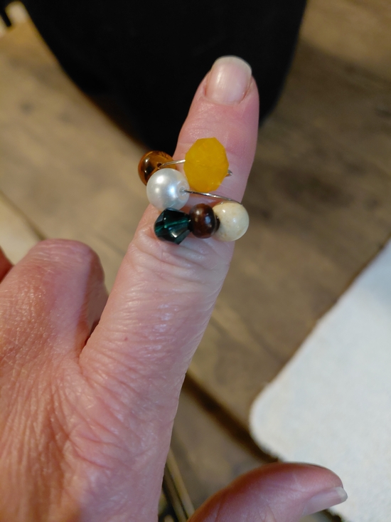 Handmade Jewelry - Multi-Bead Stacking Ring with Yellow & Green Beads